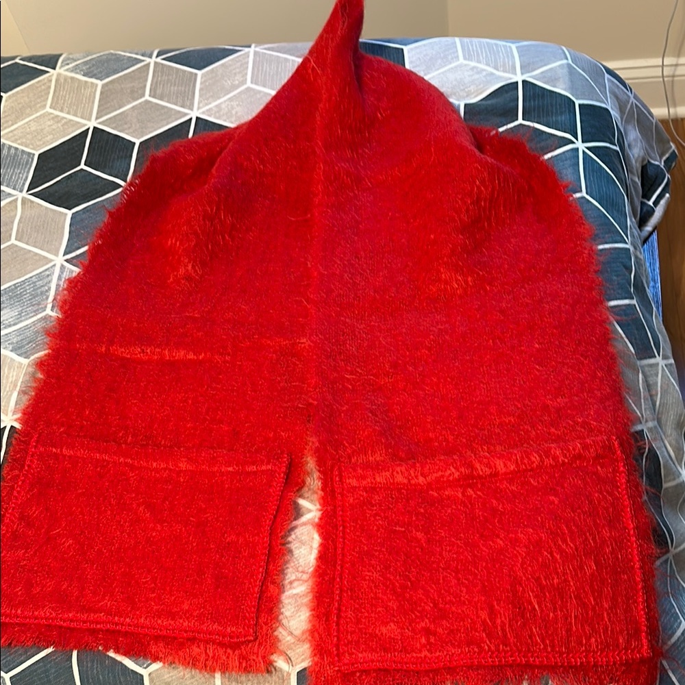 Red Plush Winter Scarf for Cold Weather